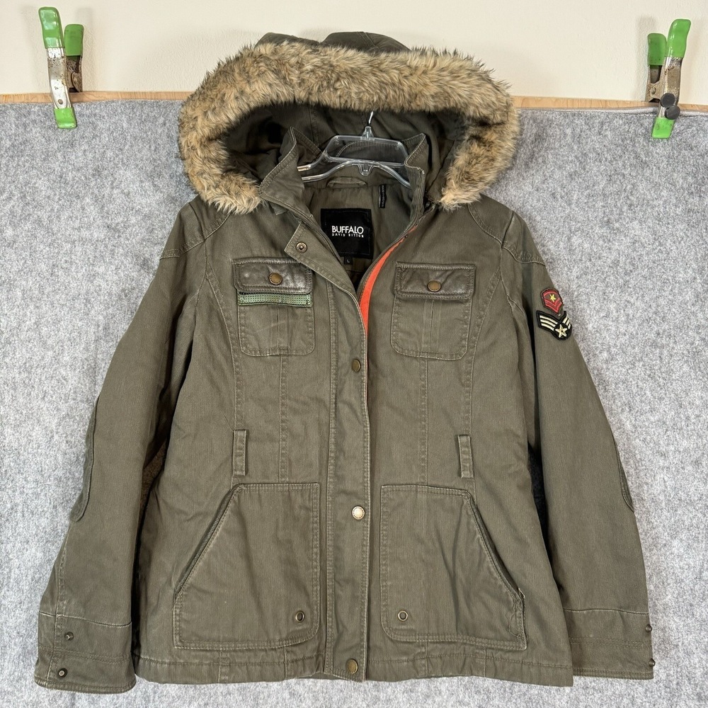 Buffalo David Bitton Aviator bomber jacket Womens Large Corduroy Fur Eskimo